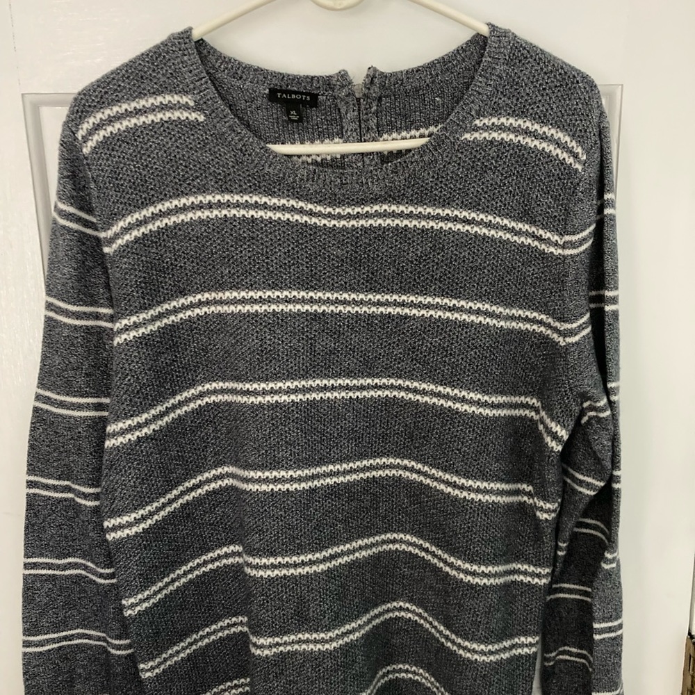Rich grey with white stripes. & Cute back zipper
